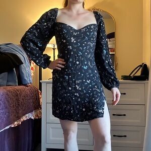 Wilfred Black Floral Long Sleeve Dress - Aritzia